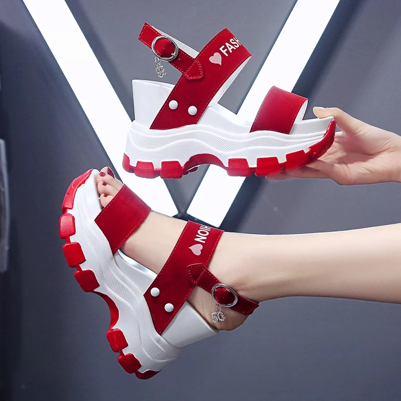

Female Wedges Shoes for Women Red Sports Women's Wedge Sandals Heel 2025 New Summer Chunky High Heels Sandalias Mujer
