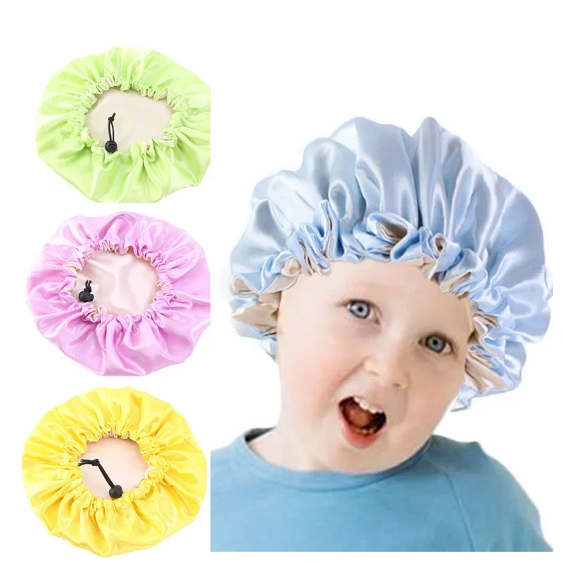 Children's Satin Nightcap Double Adjustable Shower Cap Baby Bandana Cap