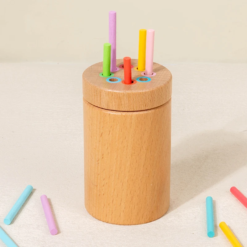 Beech Color Classification Bucket Montessori Kids Color Cognition Early Educational Color Stick Matching Toys for Children Gift