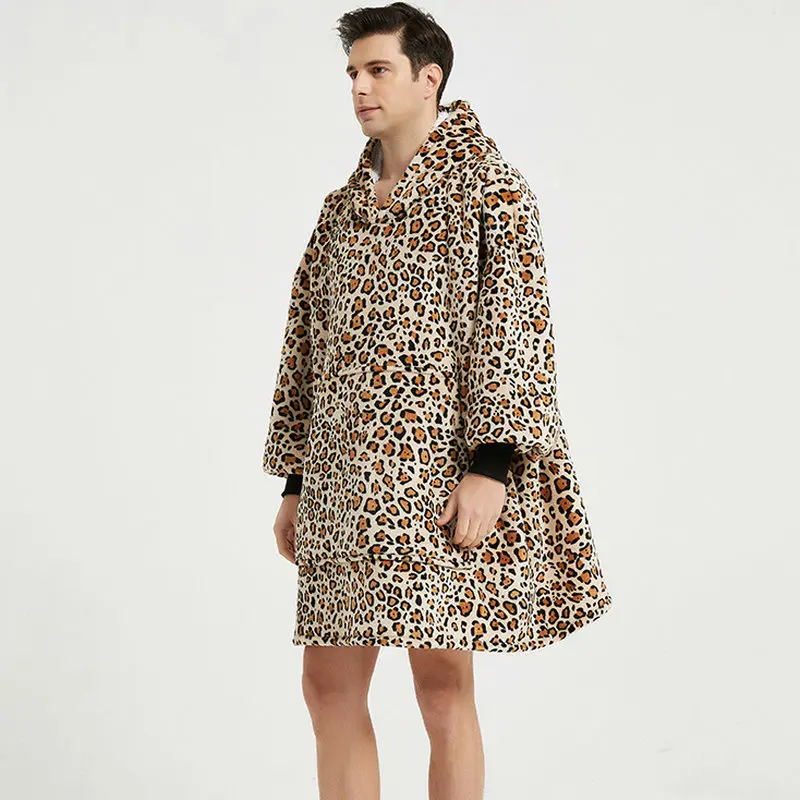 Hoodies Nightgown Men Thicken Flannel Robe Big Size Blanket Coat Lazy Loungewear Male Sleepwear Autumn Winter Home Clothes