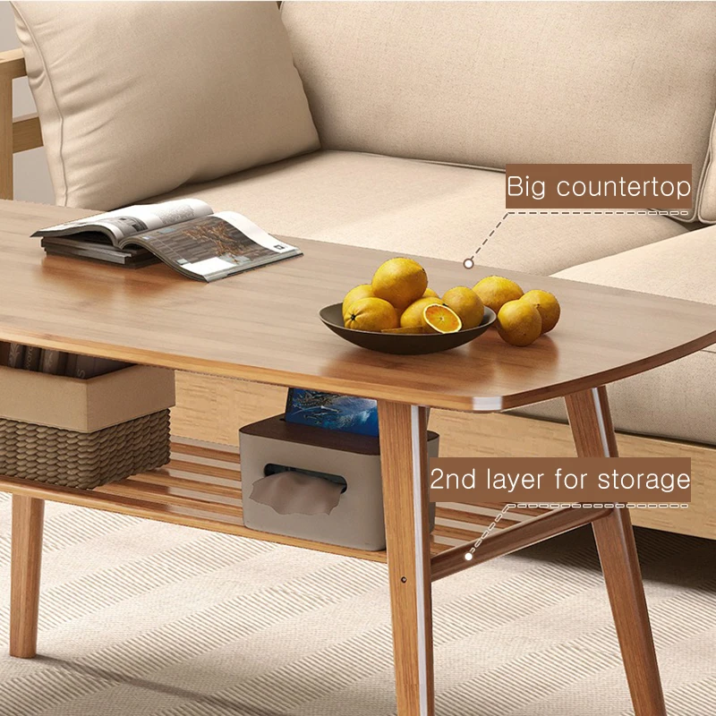 Bamboo Coffee Table for Living Room Balcony Tea Table, Home Modern Center Table with Storage