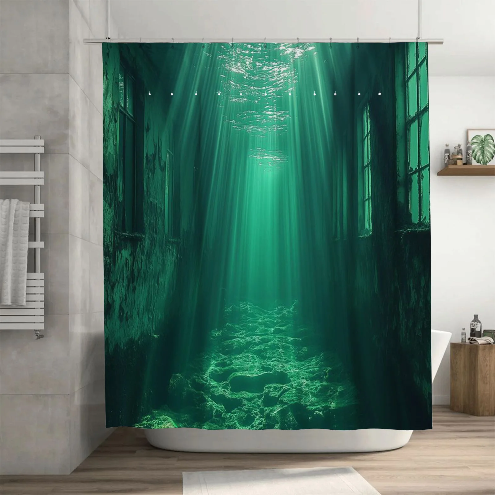 

Mystic Underwater City Design Водонепроницаемая занавеска для душа Термостойкая машинная стирка Непрозрачная 180x180 см