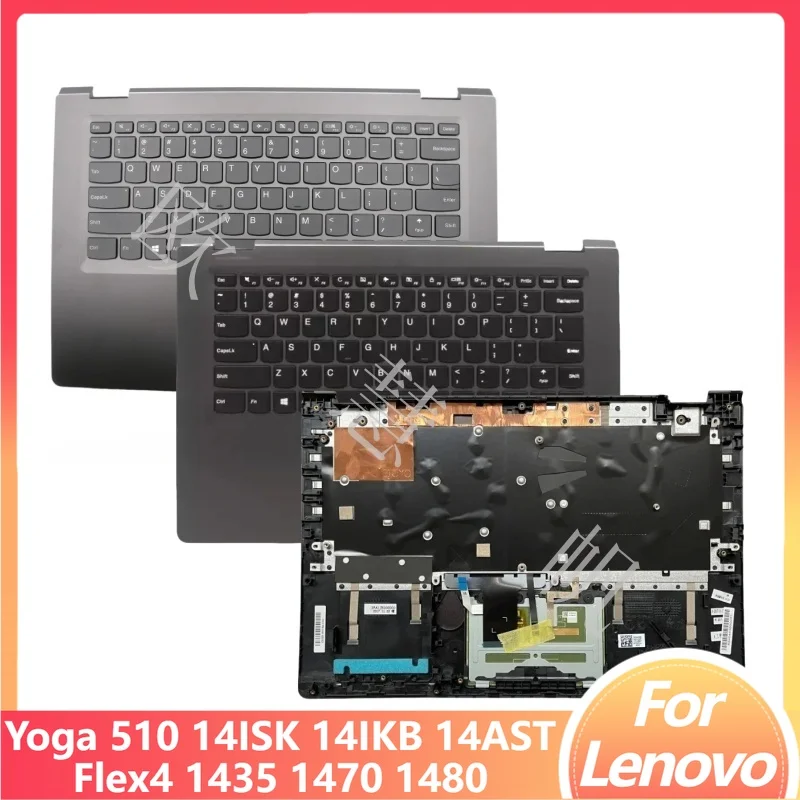 M New Replacement for Lenovo Yoga 510 14ISK 14IKB 14AST Flex4 1435 1470 1480 Palmrest Upper Cover with US Backlit Keyboard