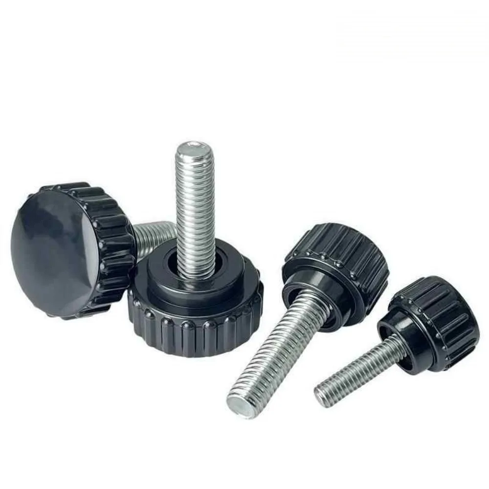 Tool-less Hand Twist Knob Screws Knurl Plastic Round Handle Bolts with Galvanized Thread Stud M4-M10 Thumb Clamping Fasteners