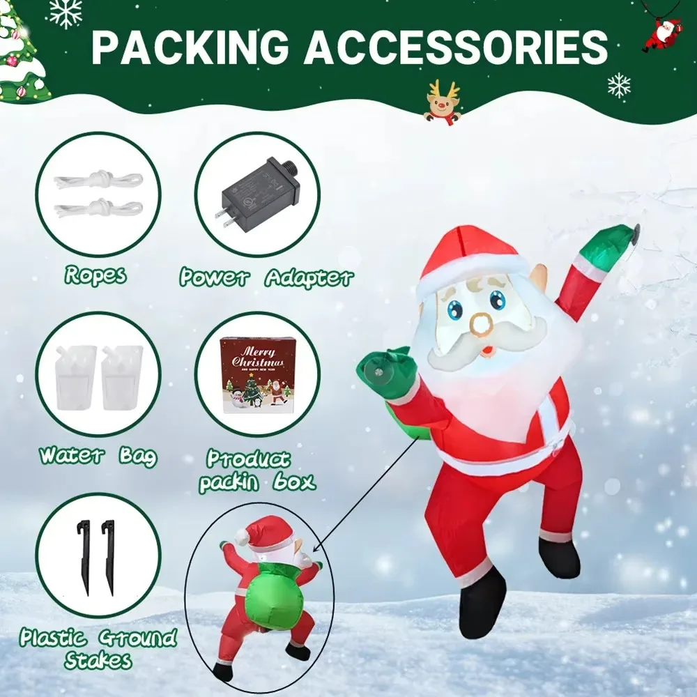 2025 8FT عيد الميلاد المطاطية متوهجة تسلق سانتا كلوز مع أضواء LED في الهواء الطلق ديكورات ساحة المنزل