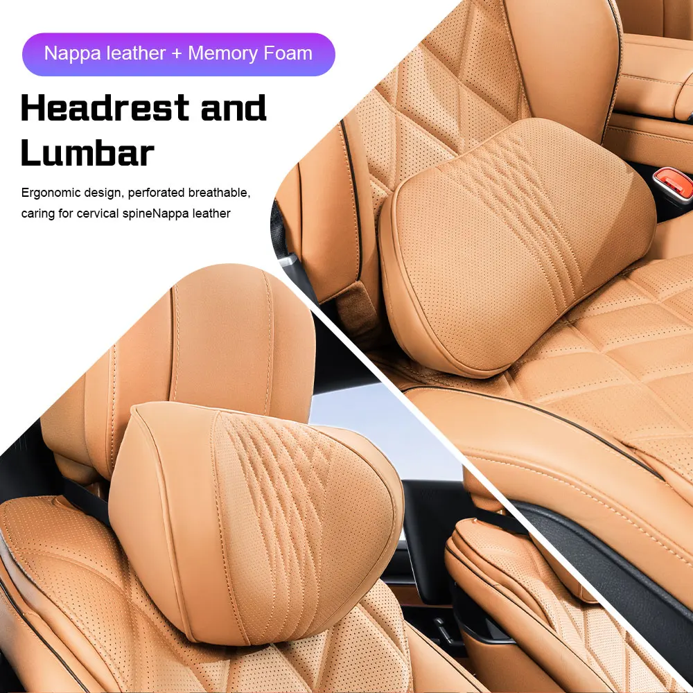 Leather Car Headrest Neck Pillow For Lincoln Navigator Continental Nautilus Aviator MKZ Lumbar Support Memory Foam Waist Cushion