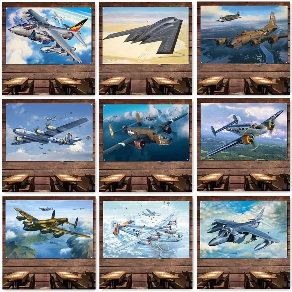 Fighter Jet Plane Art Decorative Banners Bomber Attack Aircraft Posters and Prints Aviation Military Art Works Flag Tapestry a1