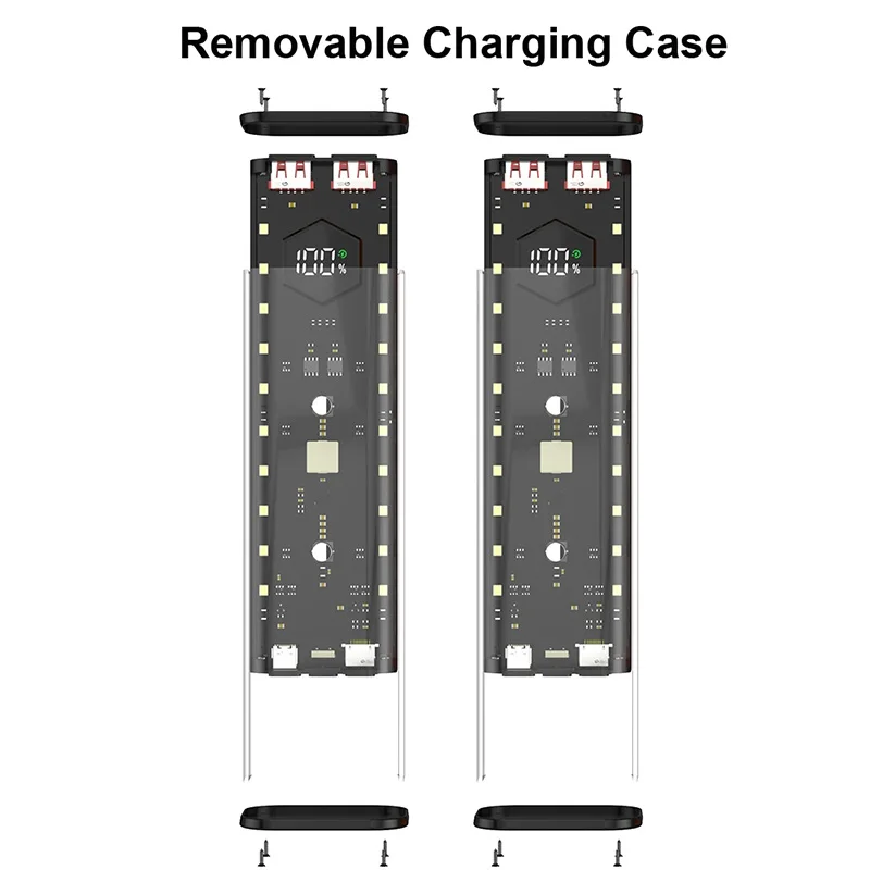 보조배터리 케이스 배터리 보관함, 야간 조명, 듀얼 USB 충전, DIY 쉘, 아이폰 샤오미 21700 배터리 보관함, 4*21700