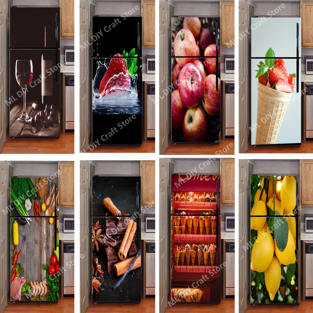 

Red Wine Glass Ice Cream Chocolate Fruit Kitchen Fridge Sticker PVC Art Mural Decoration Stickers Wall Stickers