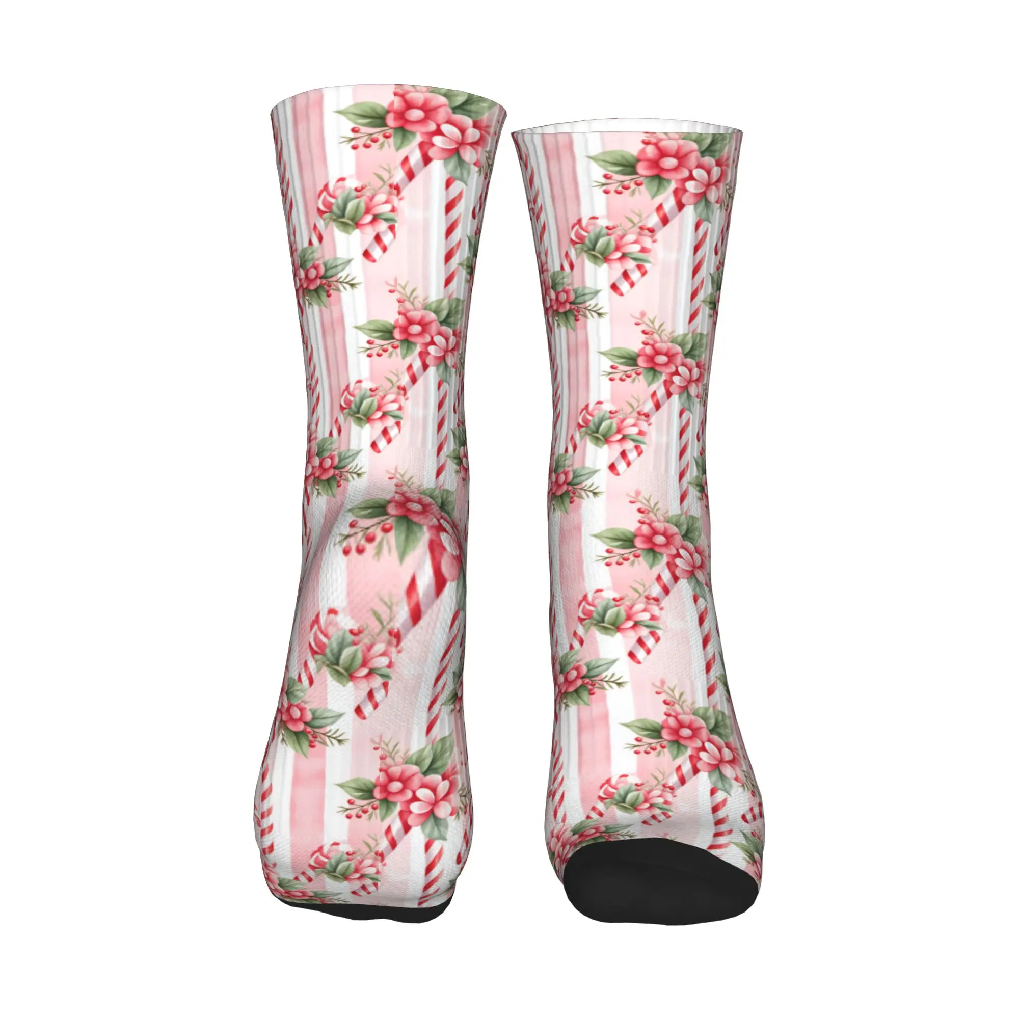 Fashion Printing Vintage Pink Candy Cane Christmas Pattern Socks for Men Women Stretch Summer Autumn Winter  Crew Socks view 2