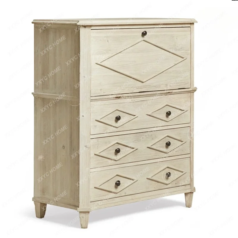 Rustic Diamond Solid Wood Chest of Drawers Classic Storage Cabinet Creative Entryway Large Capacity Organizer