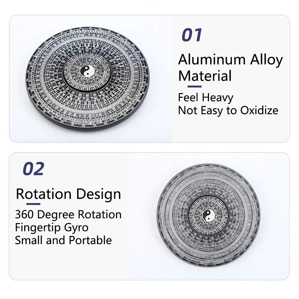 Handheld Tai Chi Fingertip Gyro Aluminium Alloy Bagua Pattern Finger Spinner Retro Gift Zodiac Spinning Toys Decompression