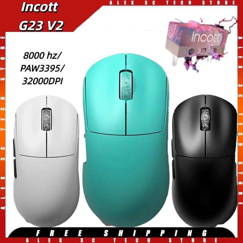 

Мышь Incott G23 V2 3 режима 2,4G USB Bluetooth PAW3395 47 г Легкая зарядка 8000 Гц Эргономичный дизайн для киберспорта и офиса