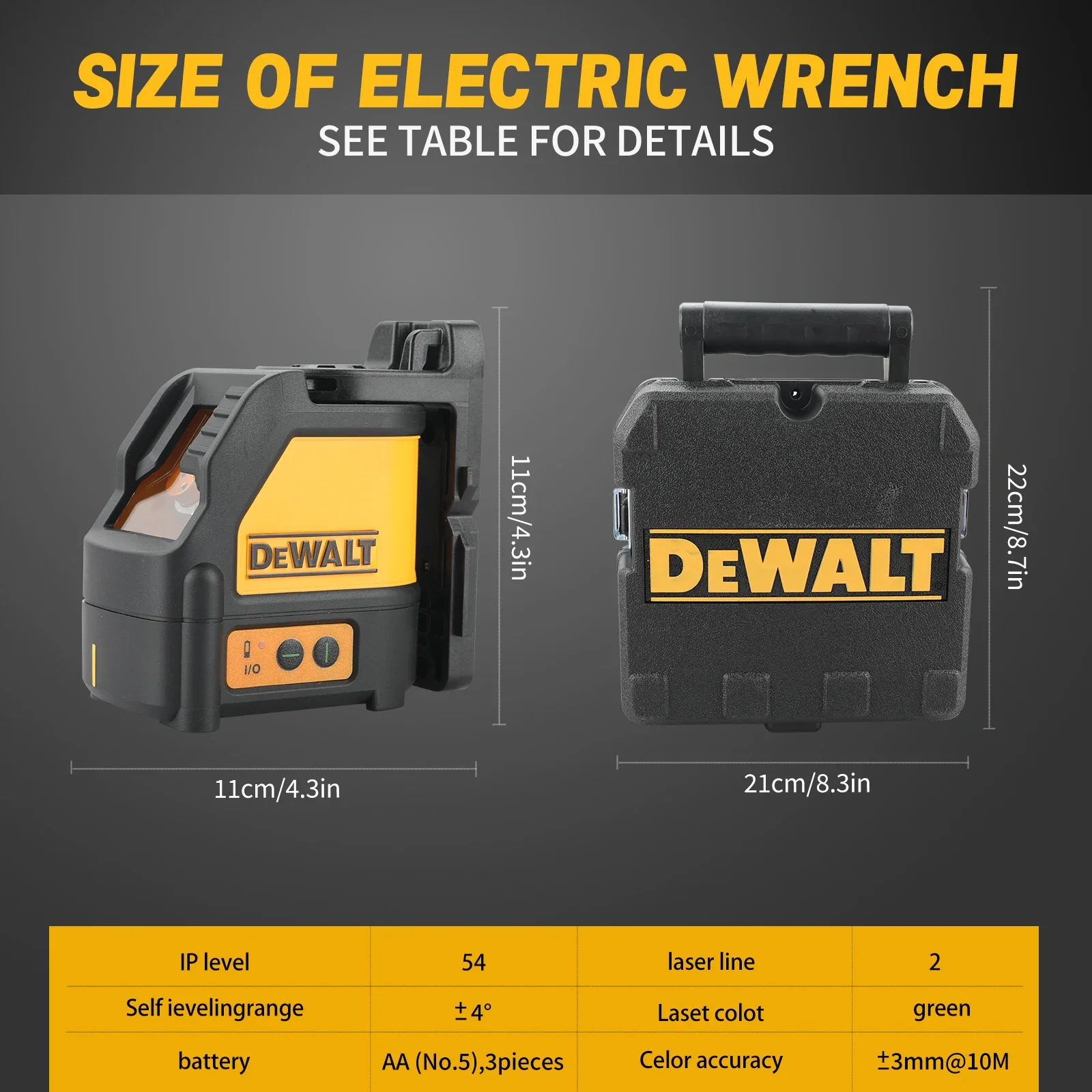 DEWALT DW088CG 2-Line Cross Line Green Laser Level Automatic Leveling High Precision