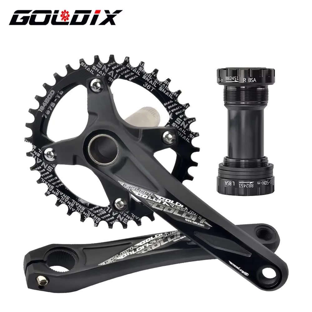 

GOLDIX Bicycle Crankset Aluminum Alloy Forging Crank 165/170/175mm Length 104BCD Narrow Wide Chainring 32/34/36/38/40/42T