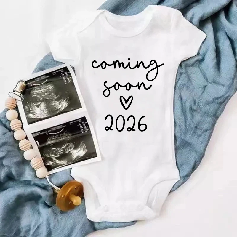 Coming Soon 2026 Announcement Newborn Baby Bodysuits Funny Boy Girl Short Sleeve Jumpsuit Cotton Infant Romper New Birth Gift