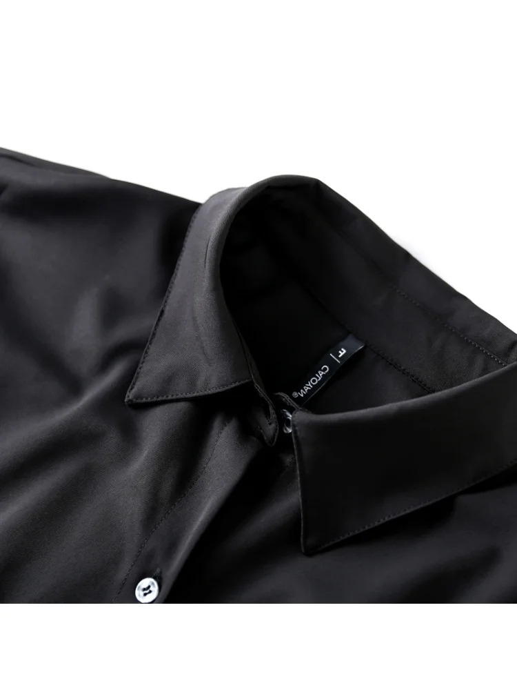 Punk Chain Unisex Black Shirt With Chain Loose Vintage Slant Placket Drape Long Sleeve Design Neutral Style Couple Top