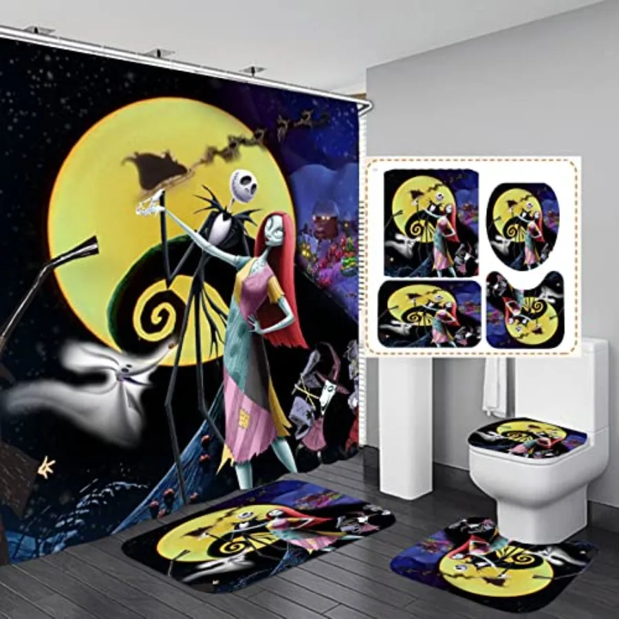 

Набор для ванной Jack and Sally из 4 предметов: занавеска для душа, чехол на крышку унитаза и нескользящий коврик для ванной, прочные и водонепроницаемые, для ванной комнаты.