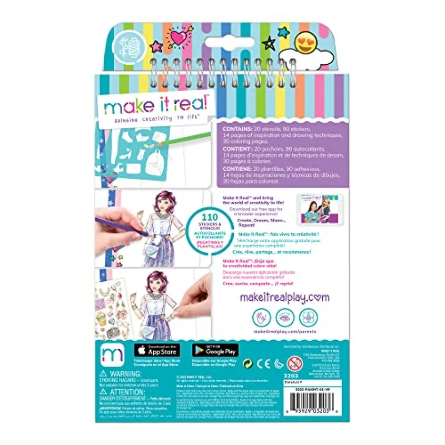 Fashion Design Sketchbook for Girls - Digital Dream Kit with 110 Stickers, Stencils, Design Guide - Emoji and Food Inspired Fas