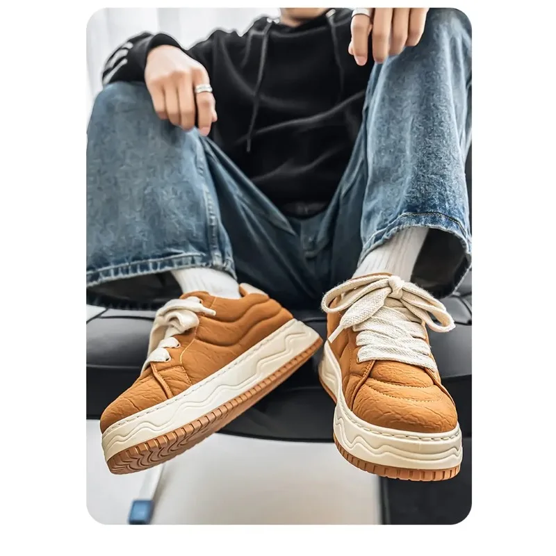 

New retro thick soled men's shoes with high-end texture and trendy casual workwear board shoes