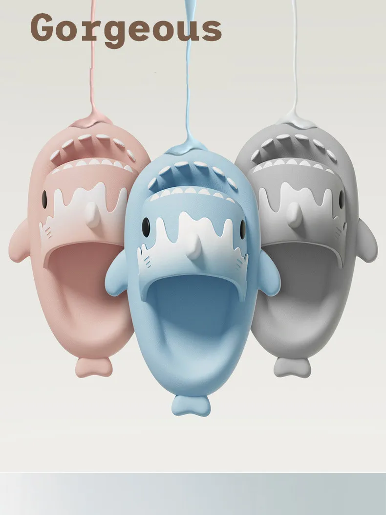 Pantoufles anti-dérapantes requin crème glacée pour hommes et femmes, sandales de couple bricolage, intérieur, extérieur, ménage, été, nouveau, 2023