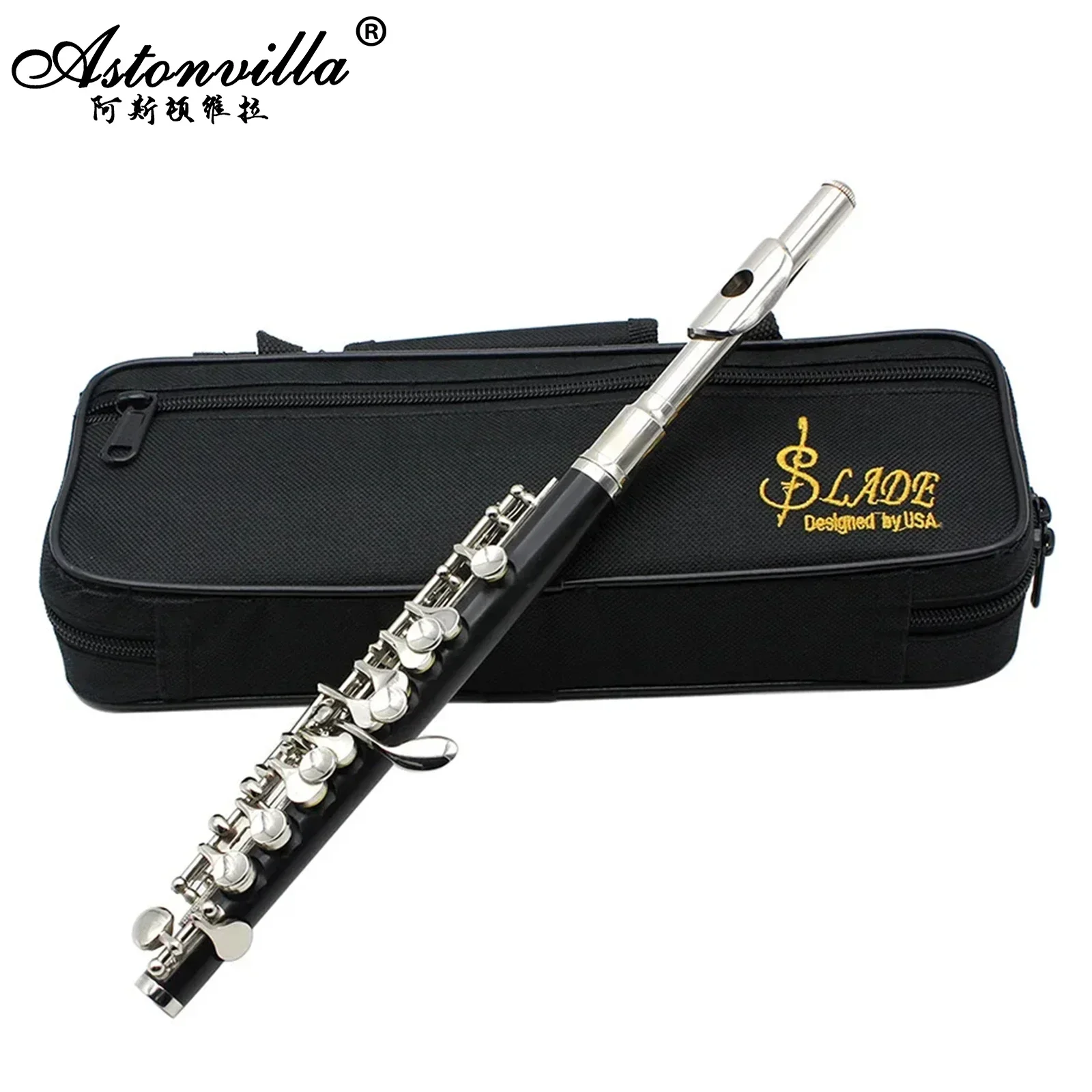 Black Silver Piccolo Professional C Key Piccolo with Padded Case Cleaning Cloth Stick Screwdriver Accessories