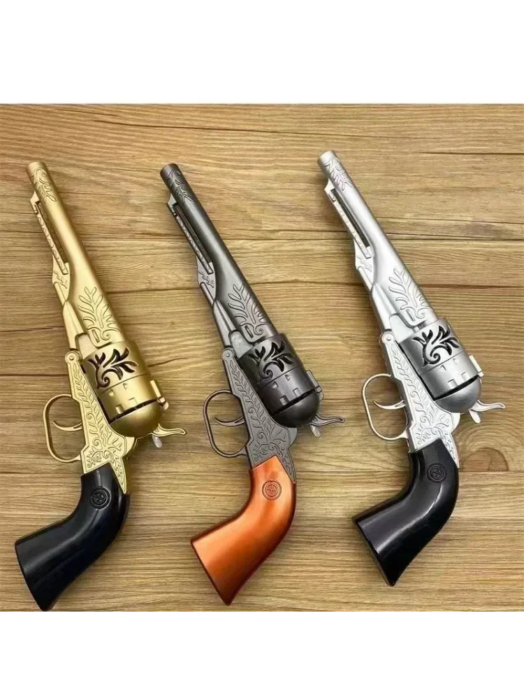 Metalowy rewolwer kowbojski w stylu western, model niestrzelący, vintage design, kolekcjonerski, nie jest prawdziwym broniem. — 2