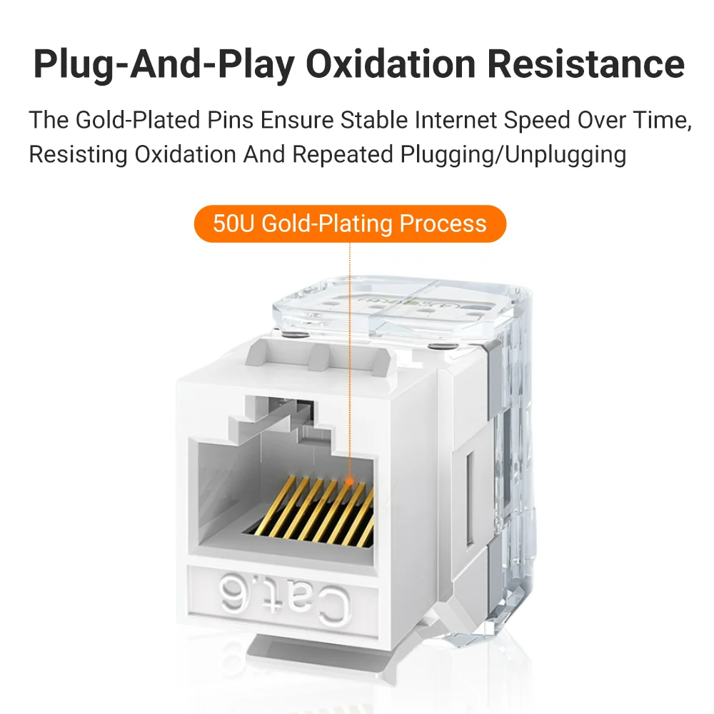 HOOLNX CAT6 แจ็คสโตนเครื่องมือ-น้อยกว่า RJ45 UTP, ไม่ต้องใช้เครื่องมือเจาะลงโมดูล Coupler 1/5/10-Pack สีขาว