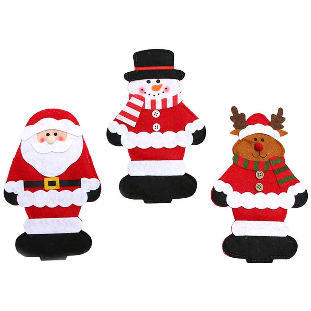 3Pcs Xmas Cutlery Bags Christmas Tableware Covers Snowman Elk Santa Fork Cutter Holiday Decor Xmas Cutlery Bag