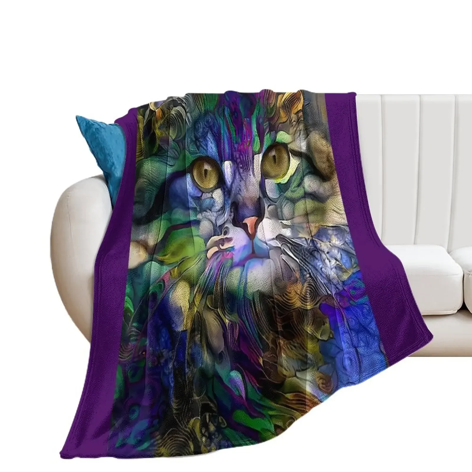 Arabelle, cat, chat, cat, lea roche paintings Throw Blanket Soft Plush Plaid Hairy Blankets