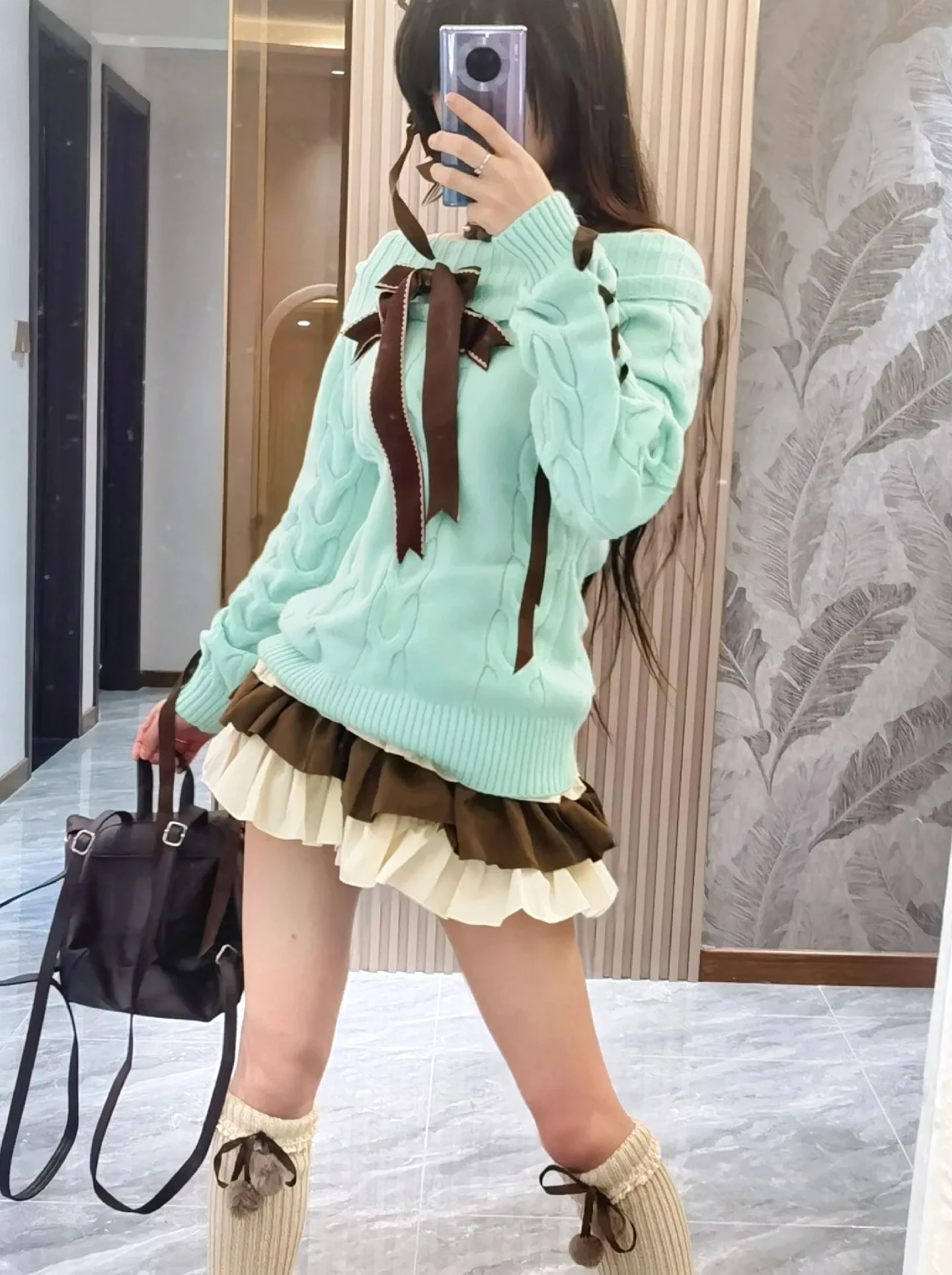 Sweet Japanese Lolita Mint Chocolate Vintage Sweater Set Harajuku
