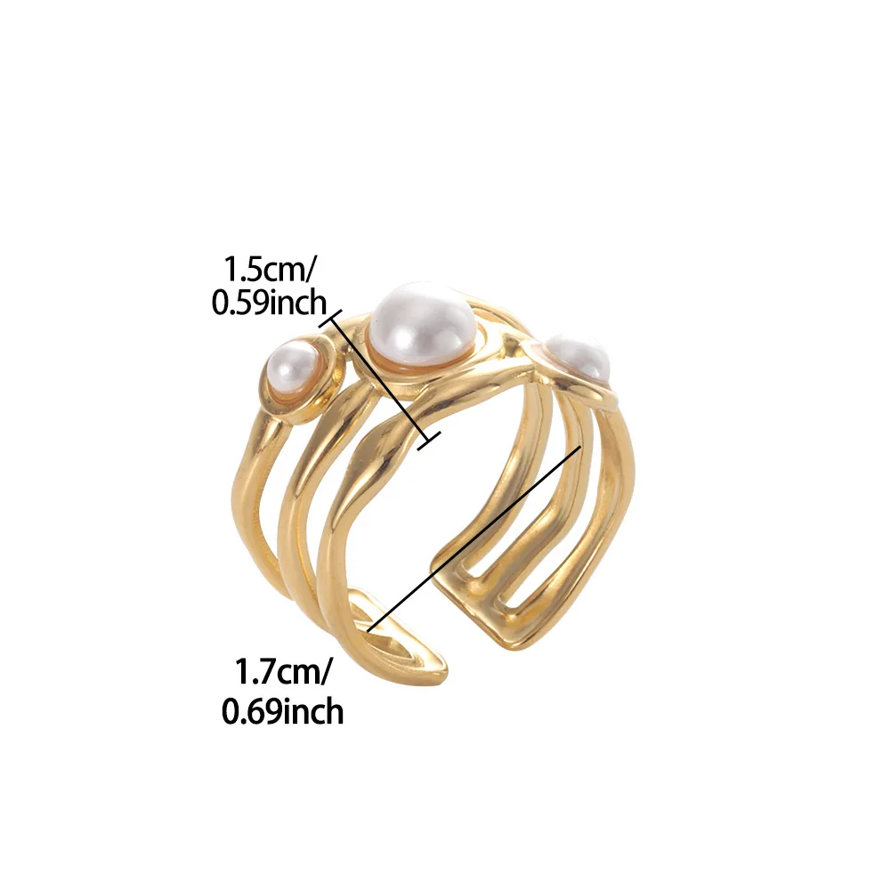 Cring Coco Geometric Ring Stainless Steel Imitation Pearl Elegant Luxury Ring Fashion Women's Party Jewelry Gift Valentine's Day