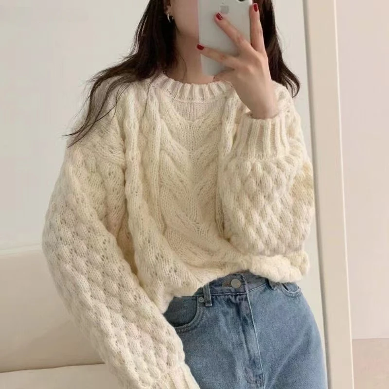 5 Colors Sweaters Women Twisted Design Chic Simple Solid Classic Knitwear Autumn Ins Daily Elegant College Stylish Pullover Cozy