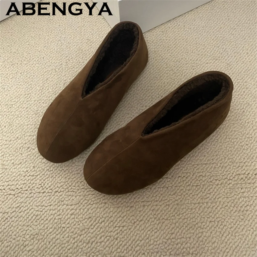 2026 Winter Hot Sale Round Toe Fur Loafers Shoes Women Real Leather Warm Wool lining Flat Shoes Moccasins Driving Shoes Woman
