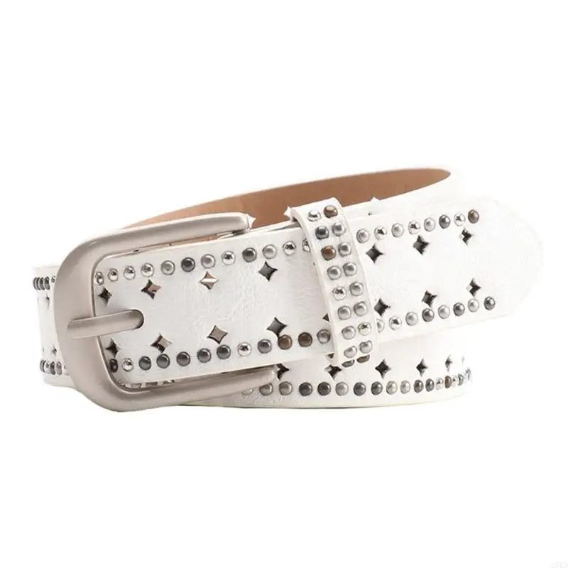Women's Fashion Punk Waist Belt Breathable Perforated Design Practical PU Adjustable Length Strap