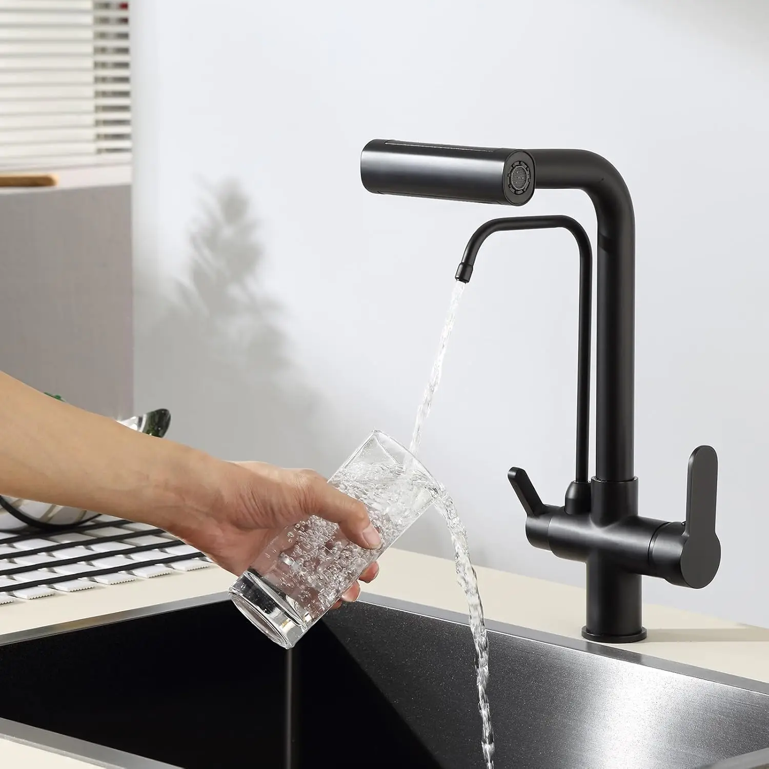 3 Way Pure Water Filter Kitchen Faucets Black Pull Out Filter Kitchen Sink Faucet Hot Cold Mixer Tap Pull Down Kitchen Faucet