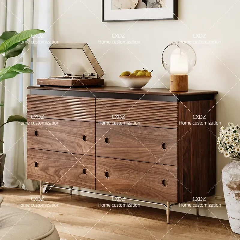Walnut Solid Wood Six Drawer Chest Bedroom Bed End Storage Cabinet Living Room Wall Side Locker Furniture