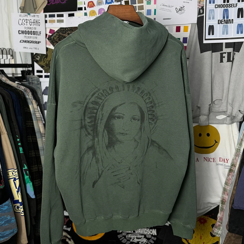 Hip Hop Graphics Graffiti Vintage Washed Green Red Saint Hoodie Hooded Men Women Best Quality Oversized Damaged Pullovers