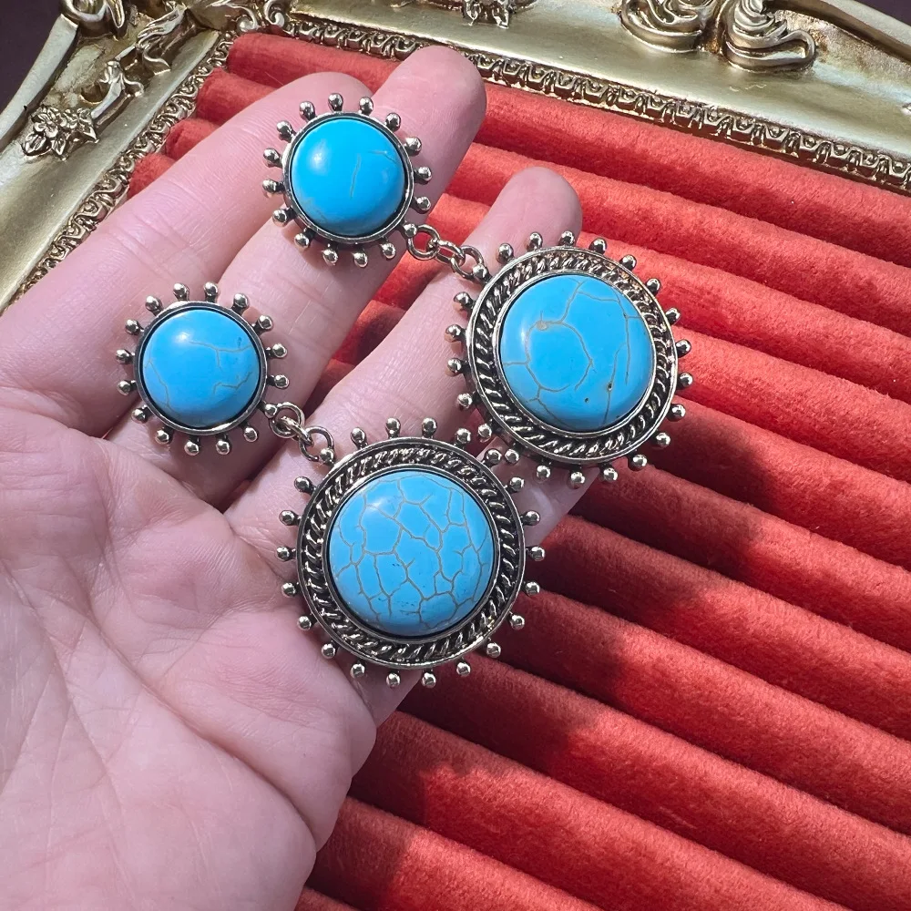 Medieval turquoise Russian gold old vintage court style cross-border hot-selling versatile high-end earrings