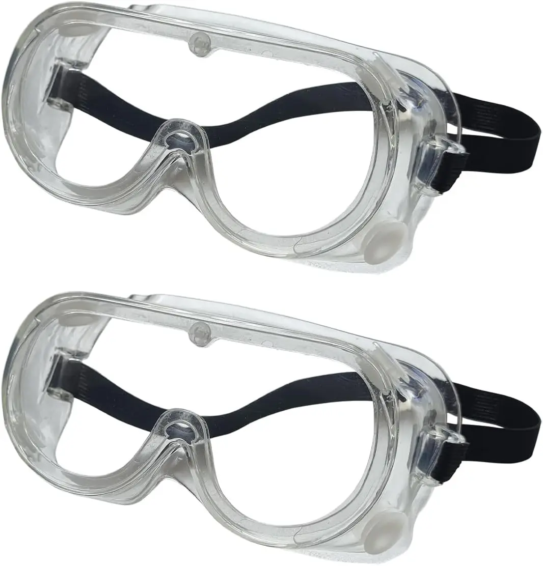 

2-Pack White Adjustable Anti-Fog Safety Goggles, Lightweight Protective Glasses for Work