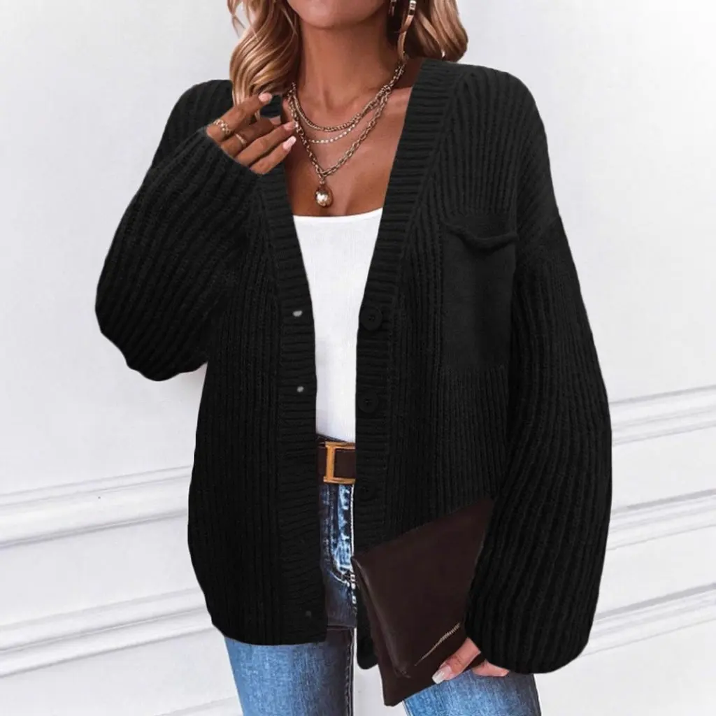 

Women's Autumn Winter Button Cardigan Sweater Coat European American Style Independent Station Pocket Design