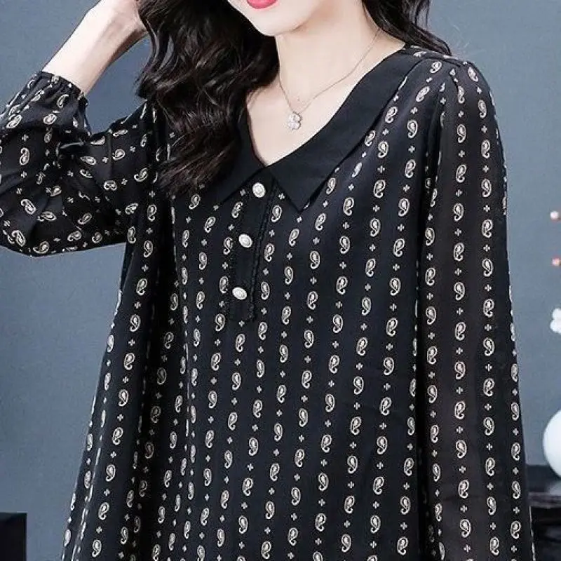 Women Spring Simplicity Loose Printing Turn-down Collar Long Sleeve Shirts Women Clothes Casual All-match Temperament Thin Tops