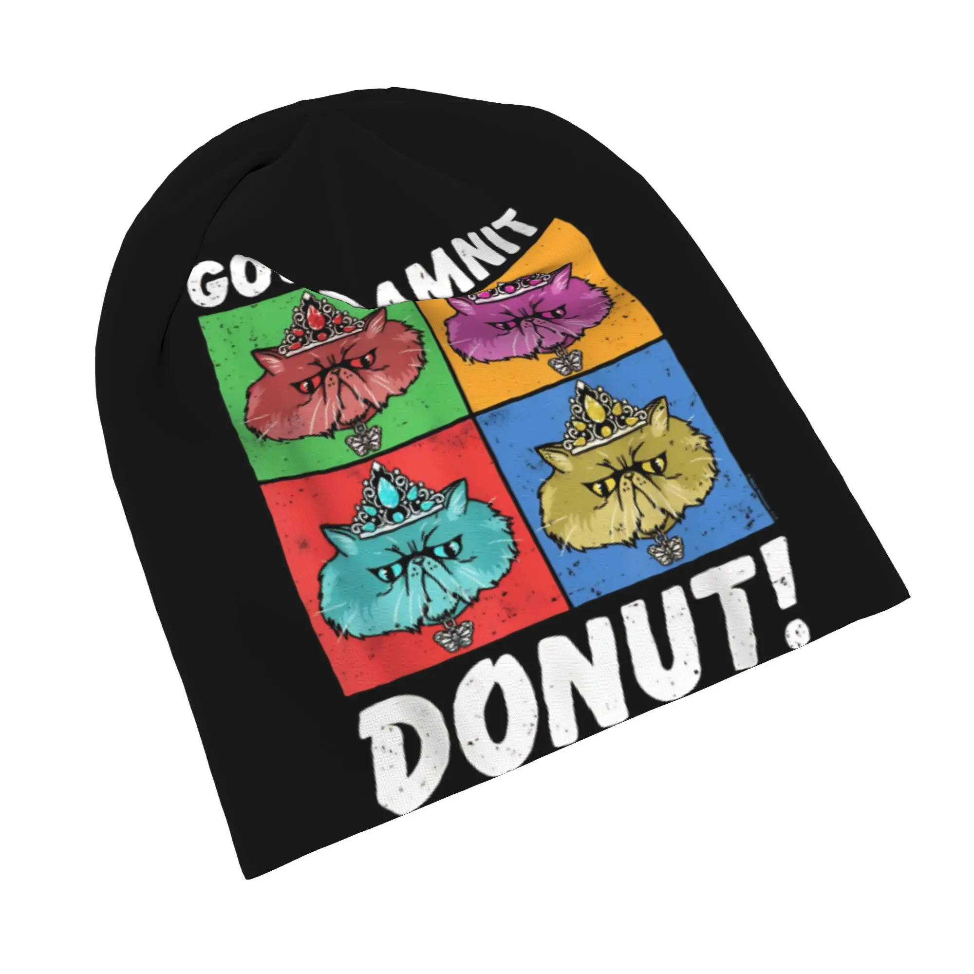 

God Damnit Donut Cat Pop Art Bonnet Hat Cool Street Dungeon Crawler Carl Skullies Beanies Hat Unisex Warm Dual-use Cap