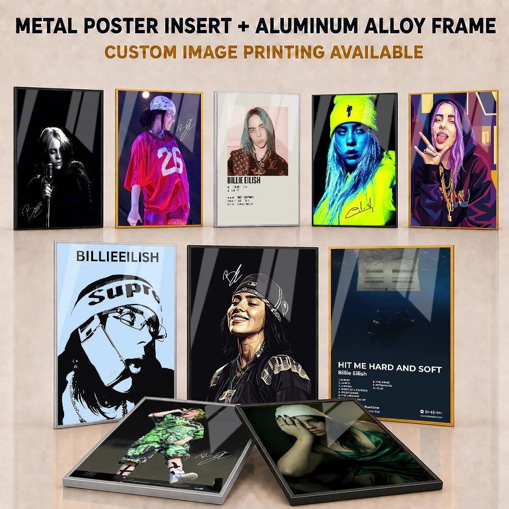 Billie Eilish Metal Posters With Aluminum Alloy Frame Customized Photo Music Inspired Wall Art For Record Room And Home Office