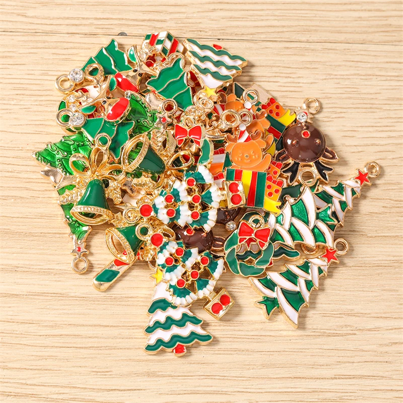 10 Stück gemischte Emaille-Weihnachtsbaum- und Rentier-Anhänger für Schmuckherstellung, Ohrhänger, Halsketten, Armbänder, DIY-Bastelzubehör – Detail 4