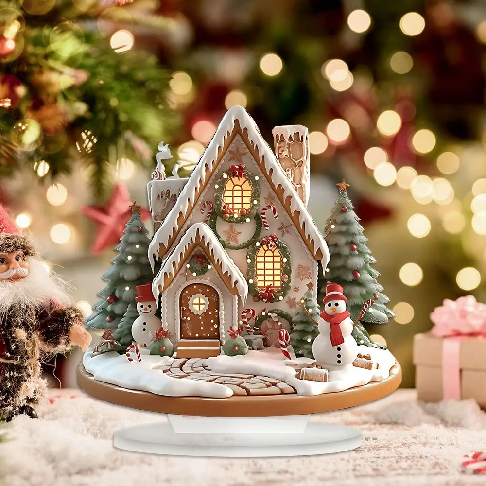 2D Christmas Snow House Statue Acrylic Lightweight Xmas Magic House Figurine Cartoon Wear Resistant Castle Snow House Photo Prop