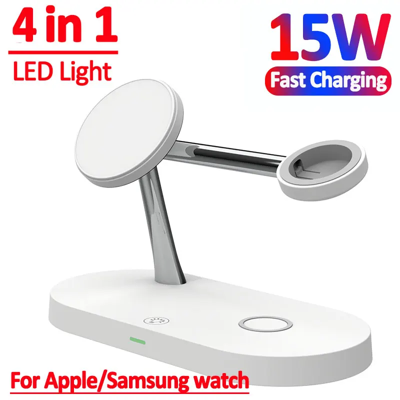 15W Magnetic Wireless Charger Stand Macsafe For iPhone 14 13 12 Pro Max Apple Samsung Watch Airpods LED Fast Charging Station