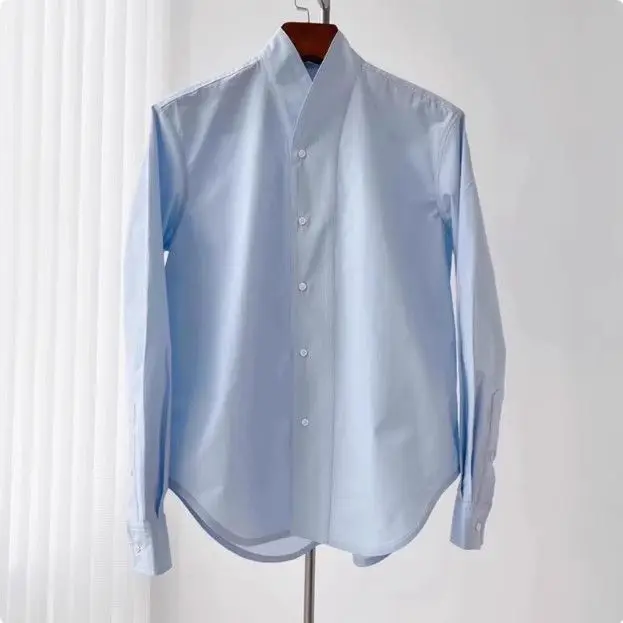 

Blue V-neck Design Long Sleeved Top for Commuting Layering Shirt for Women