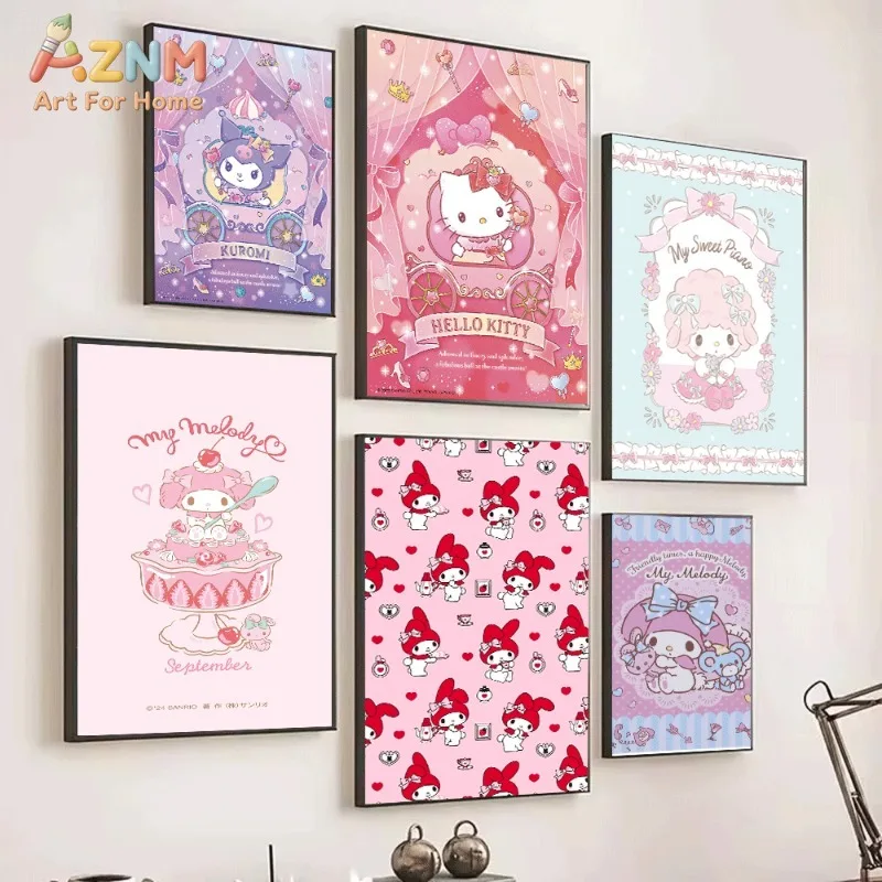 `Kuromi Sanrio Kawaii Canvas Wall Art Unframed Poster For Girls Room Purple Aesthetic Home Bedroom Dorm Wall Decor`