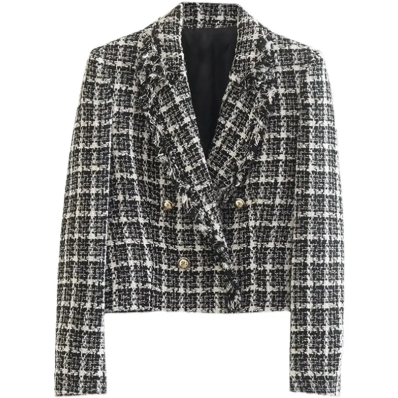 

Универсальное фактурное пальто с двубортной застежкой для женщин, осенне-зимнее, в деловом стиле, малого размера, в стиле французского шика